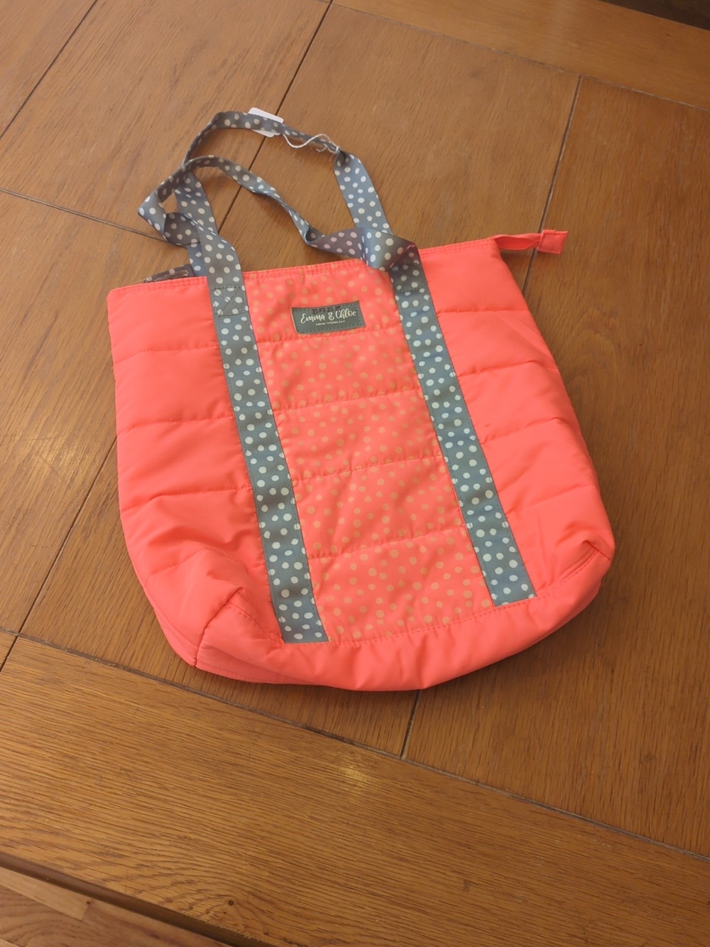 Emma & Chloe Pink Bag 2 Strap Handles Polka Dot Zipper Tote Bag - Picture 4 of 9